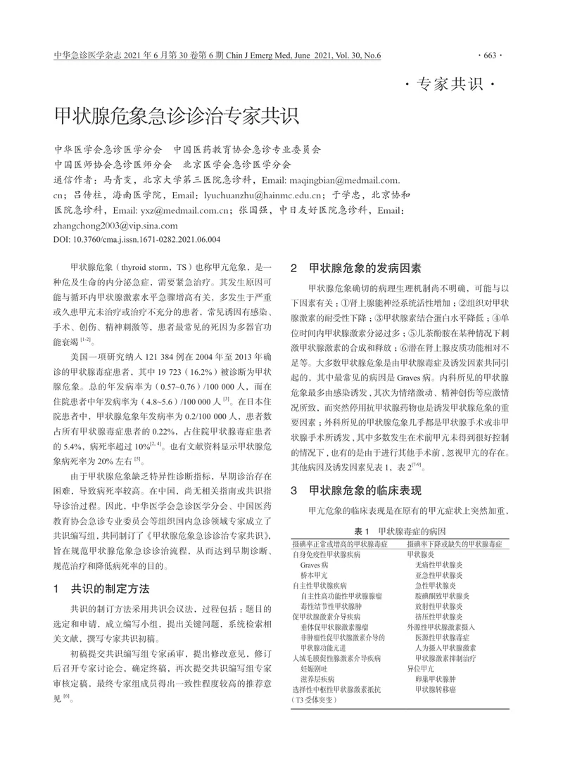 【内分泌领域】甲状腺危象急诊诊治专家共识