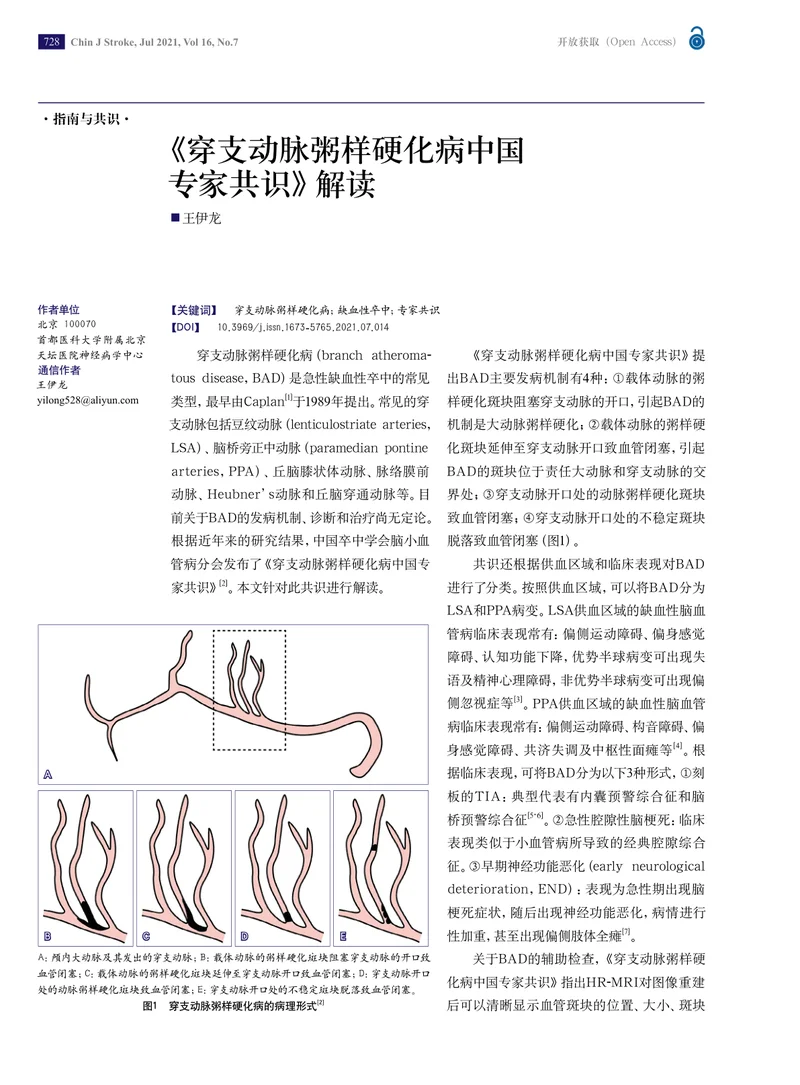 【心血管领域】《穿支动脉粥样硬化病中国专家共识》解读