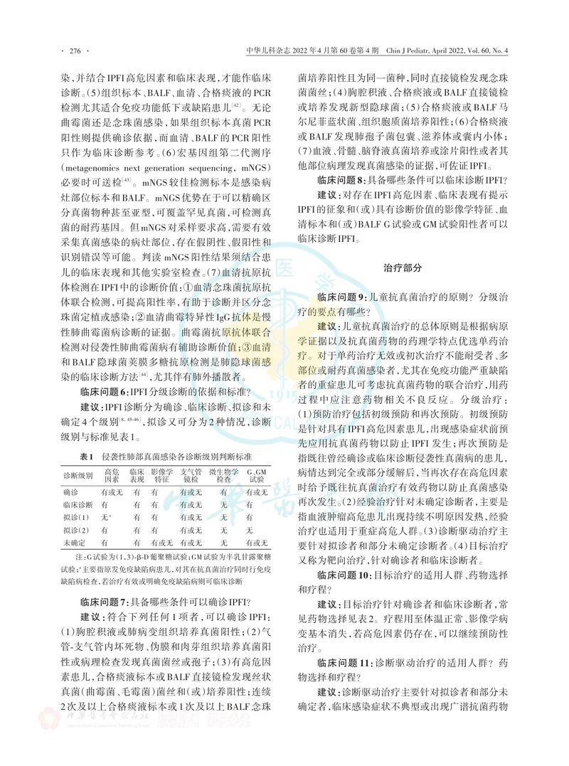 儿童侵袭性肺部真菌感染临床实践专家共识（2022版）
