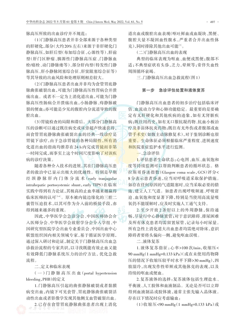 门静脉高压出血急救流程专家共识（2022）