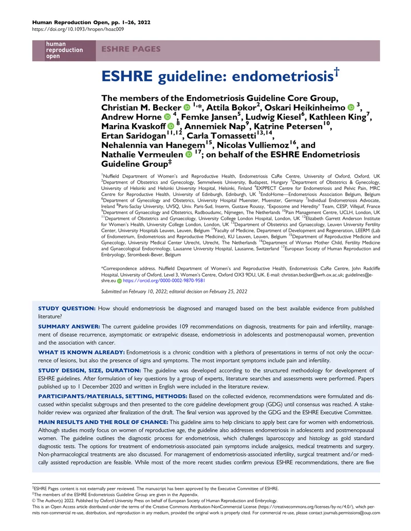 ESHRE：子宫内膜异位症指南（2022）