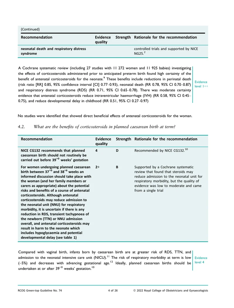 RCOG：产前应用皮质类固醇降低新生儿发病率和死亡率的指南（No.74）（2022）