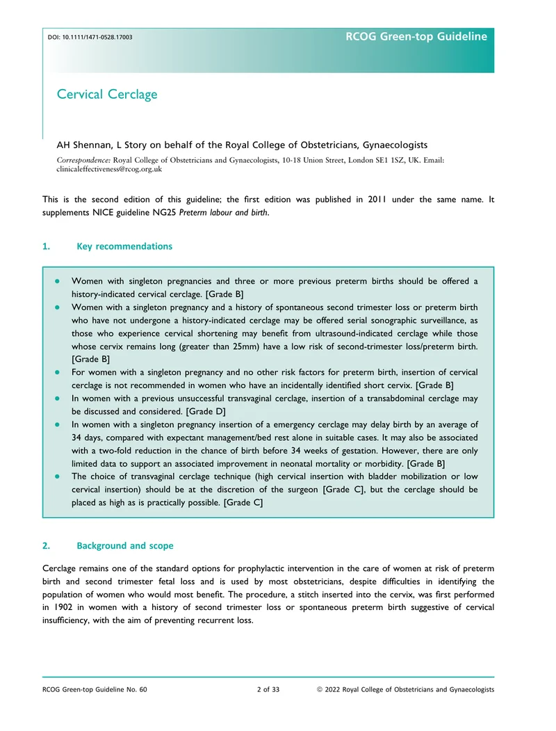 RCOG：宫颈环扎术指南（No.75）（2022）