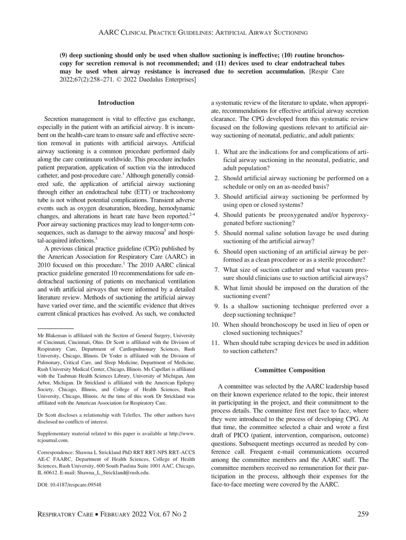 AARC：人工气道吸痰的临床实践指南（2022）