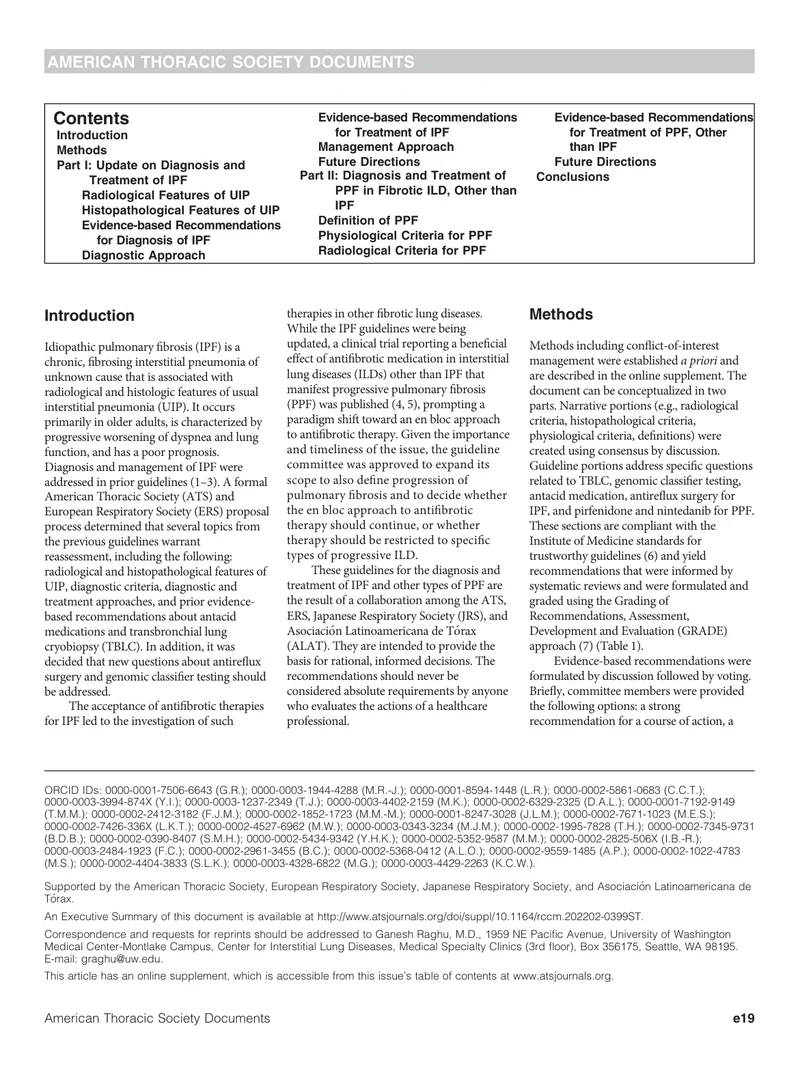 ATS_ERS_JRS_ALAT：成人特发性肺纤维化和进行性肺纤维化的临床实践指南（2022）