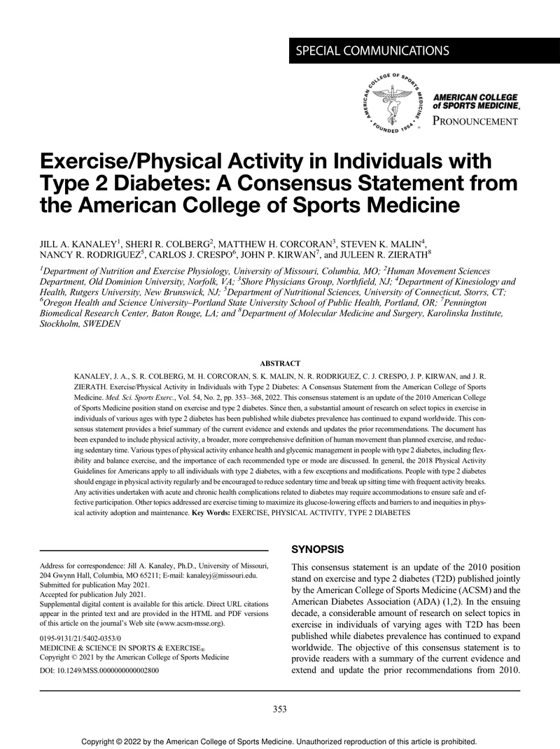 ACSM：2型糖尿病患者运动_体力活动的共识声明（2022）