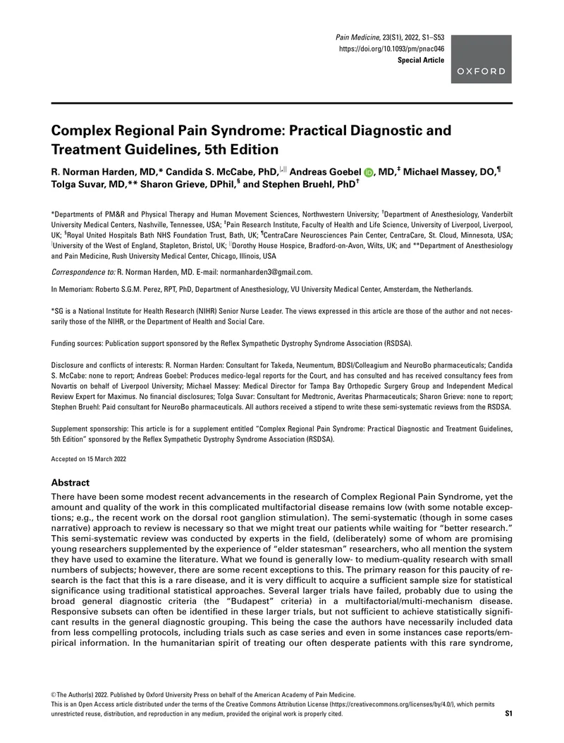 复杂性区域疼痛综合征实用诊断和治疗指南第5版（2022）