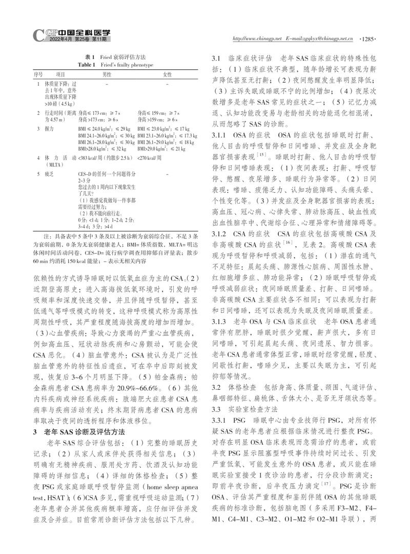 老年睡眠呼吸暂停综合征诊断评估专家共识