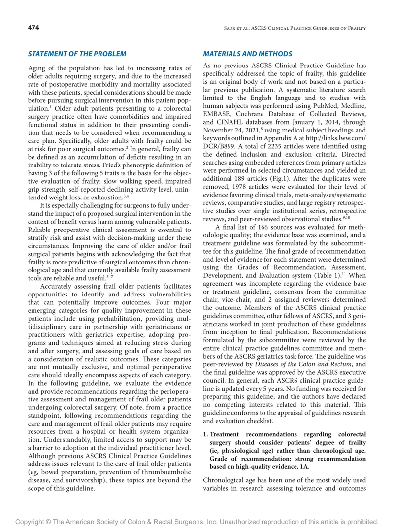 ASCRS：结直肠手术围术期的老年患者虚弱状态的评估和管理的临床实践指南（2022）
