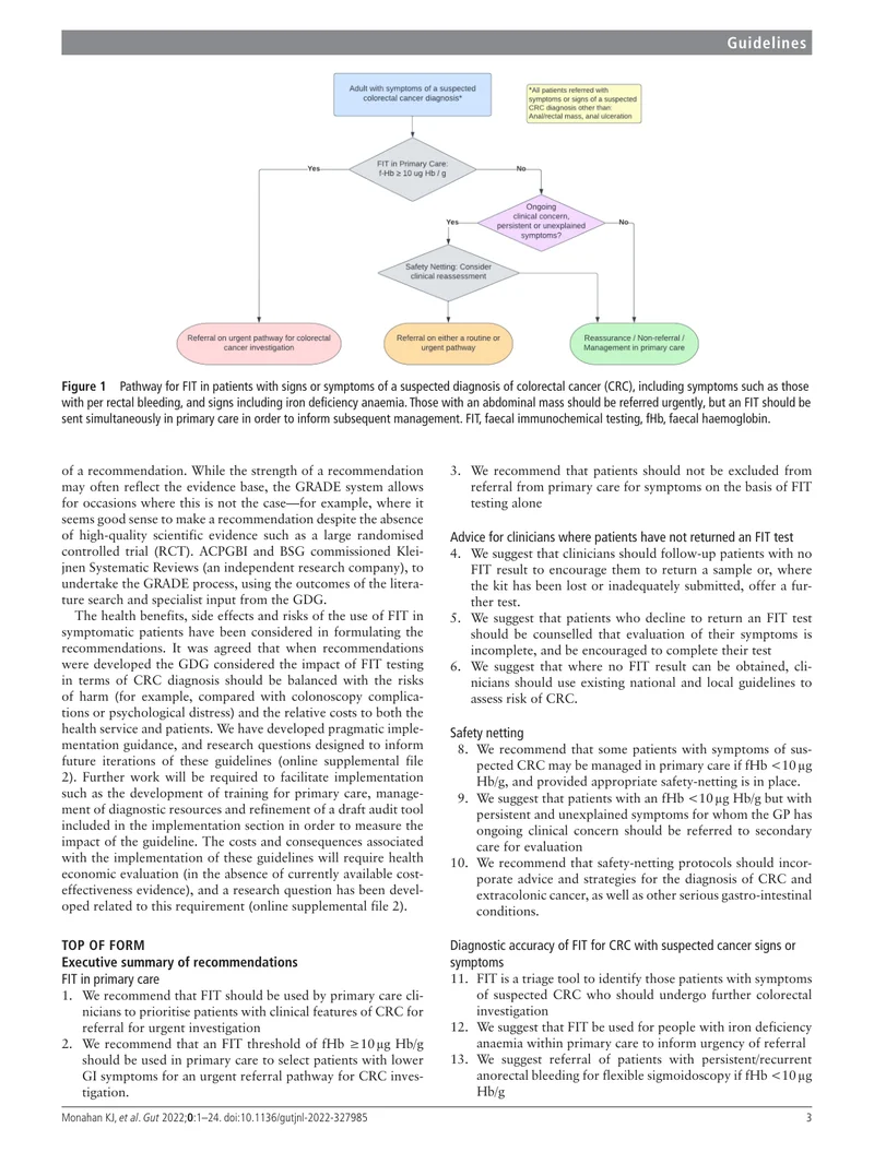 ACPGBI_BSG：具有疑似结直肠癌症状和体征患者的粪便免疫化学检测指南（2022）