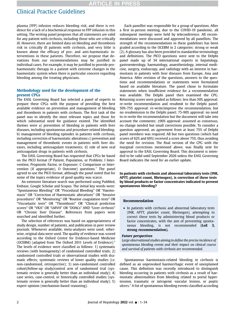 EASL：肝硬化患者出血和血栓形成的预防和管理的临床实践指南（2022）