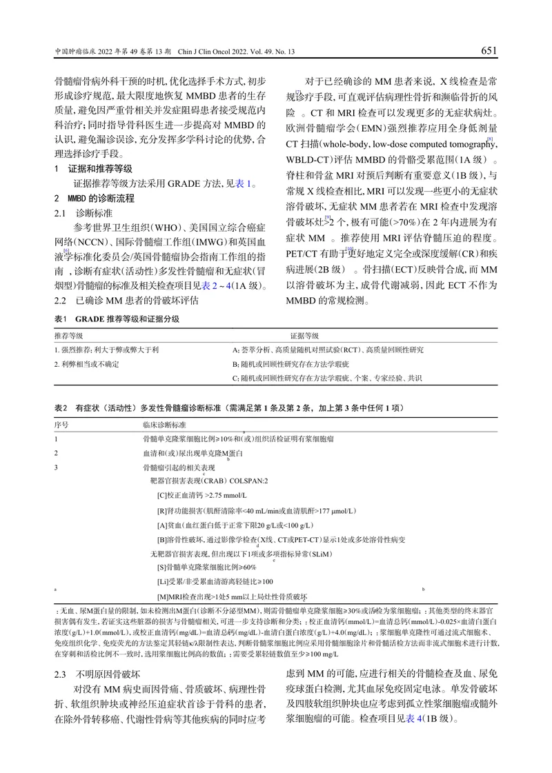多发性骨髓瘤骨病外科治疗专家共识（2022）