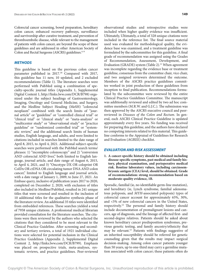 ASCRS：结肠癌管理的临床实践指南（2022）