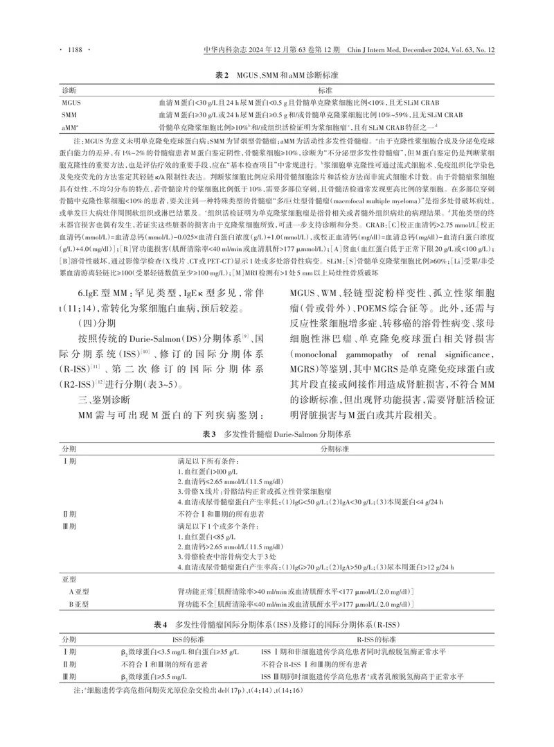 中国多发性骨髓瘤诊治指南（2024年修订）