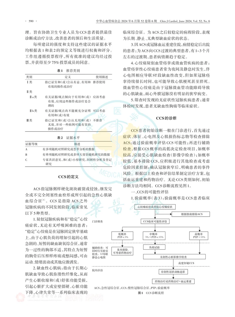 中国慢性冠脉综合征患者诊断及管理指南