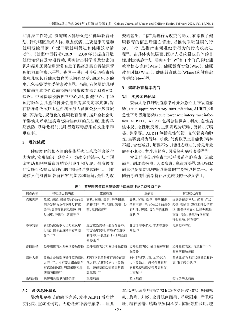 婴幼儿重点呼吸道病毒感染性疾病预防健康教育专家共识