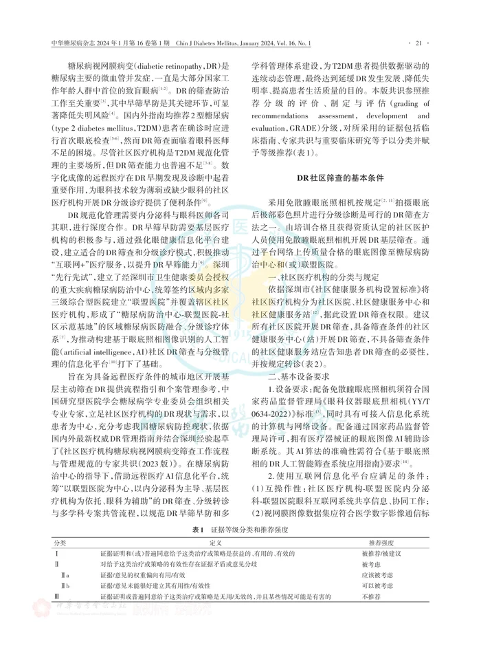社区医疗机构糖尿病视网膜病变筛查工作流程与管理规范的专家共识（2023版）