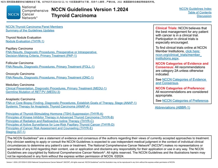 （2024.V1）NCCN临床实践指南：甲状腺癌