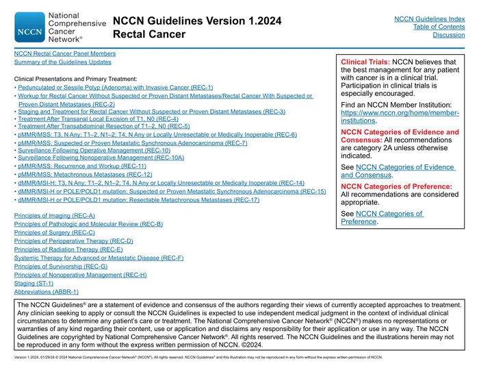 _（2024.V1）NCCN 临床实践指南：直肠癌