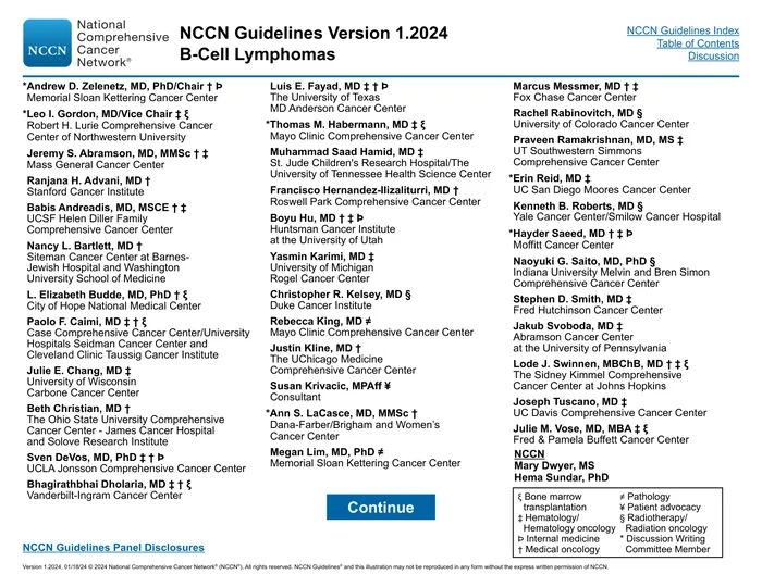 （2024.V1）NCCN临床实践指南：B细胞淋巴瘤