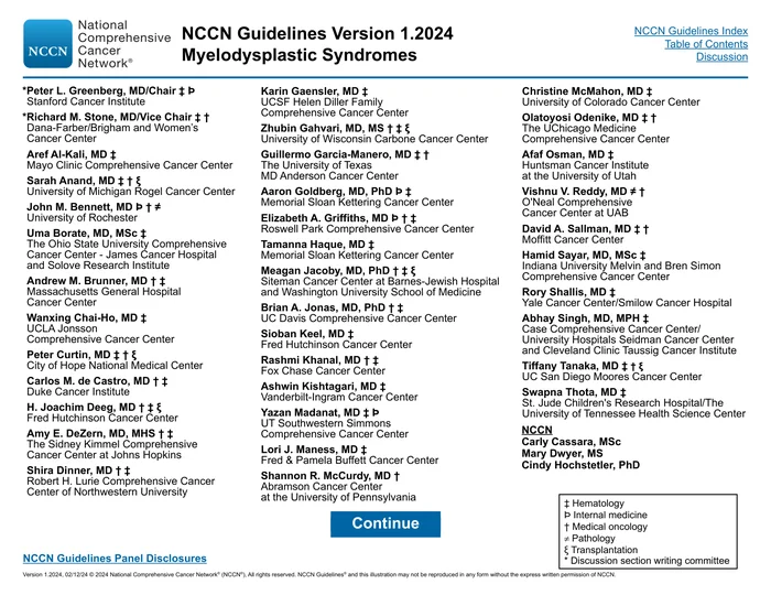 （2024.V1）NCCN临床实践指南：骨髓增生异常综合征
