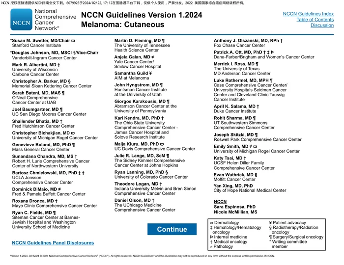 （2024.V1）NCCN临床实践指南：皮肤黑色素瘤