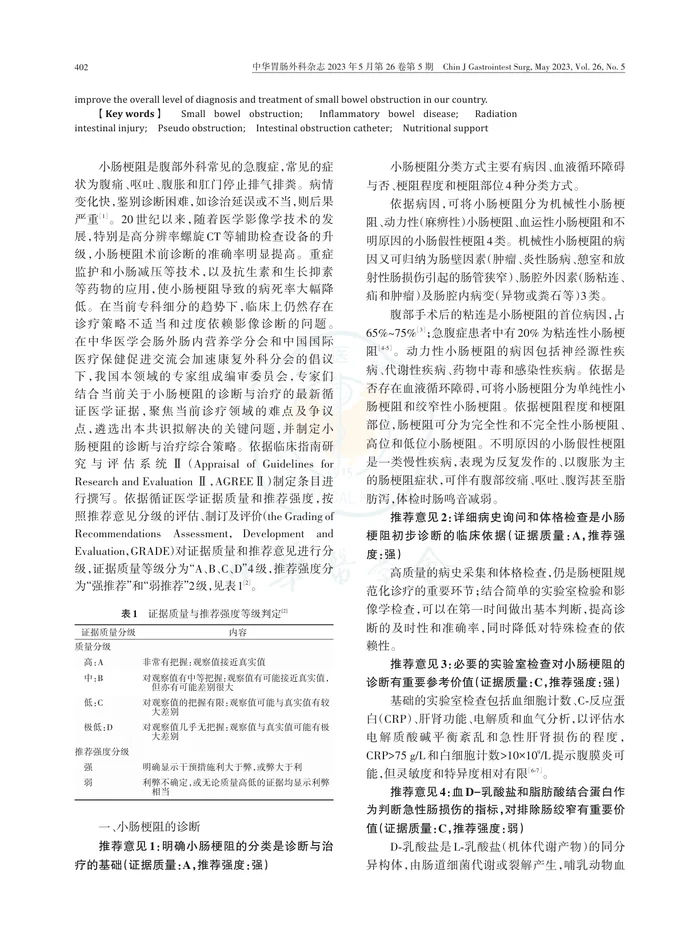 _小肠梗阻的诊断与治疗中国专家共识（2023版）