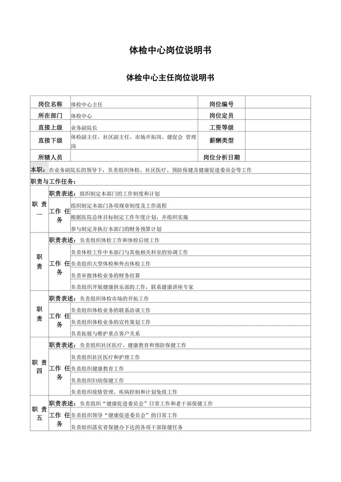 人民医院体检中心岗位说明书
